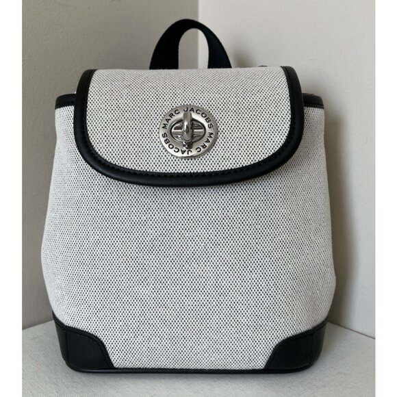 New Marc Jacobs Convertible Canvas Backpack Bag Beige /Black - Picture 1 of 7